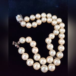 Vintage Silver Glass Faux Pearl Double Strand 1950's 60's Classic Feminine